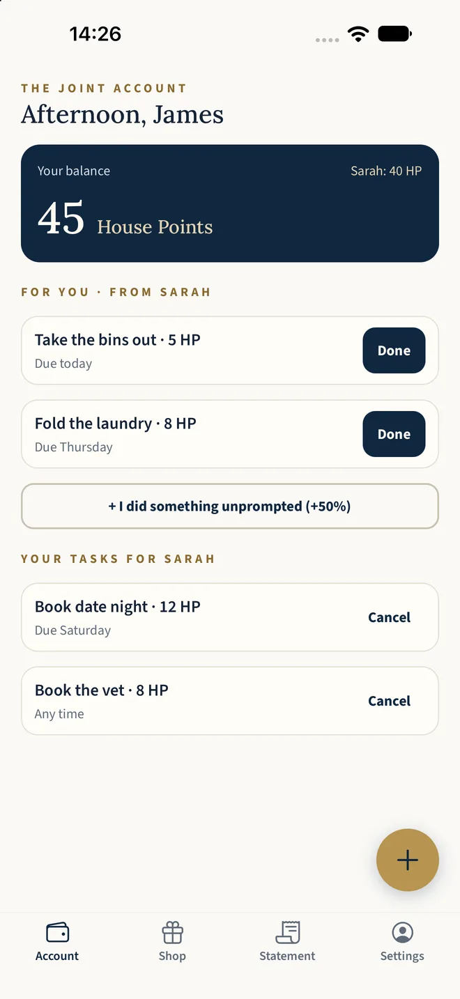 Preview of The Joint Account app interface